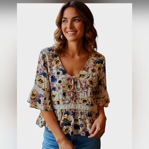 Maurices Floral Ruffle Sleeve Blouse 1X